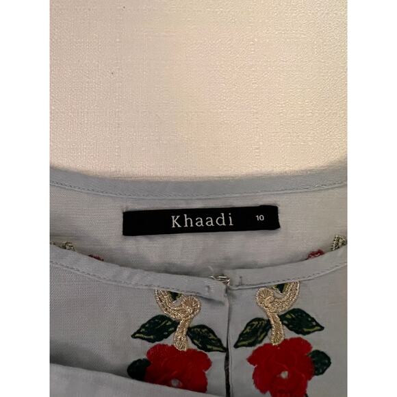 Khaadi A-Line Dress Womens 10 Long Sleeve Embroidered Flower Hook Eye Blue - Picture 8 of 13